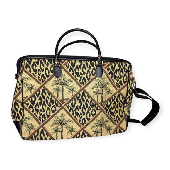 Sharif Handbags - Sharif Palm Tree & Leopard Print Travel Bag in Black, Tan, Gold